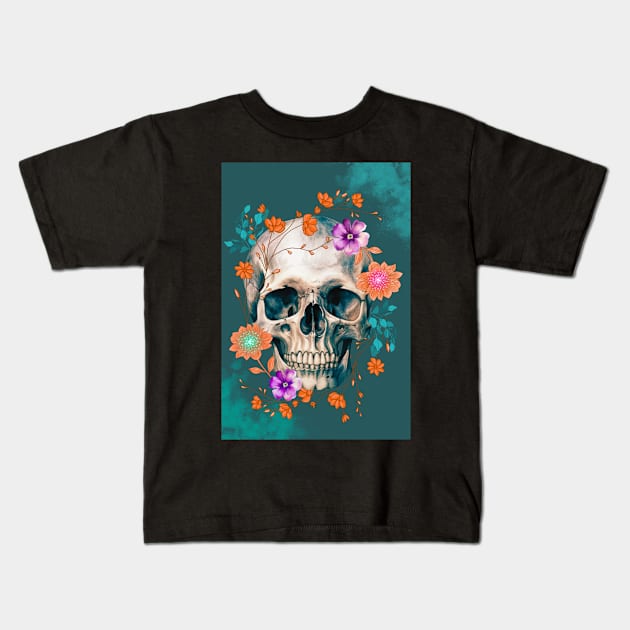 Flower skull Kids T-Shirt by MandySJ